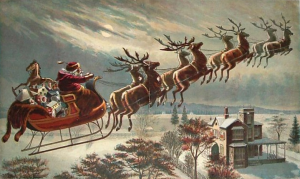 Flying Santa in a fictional poem "A visit from St. Nicholas"